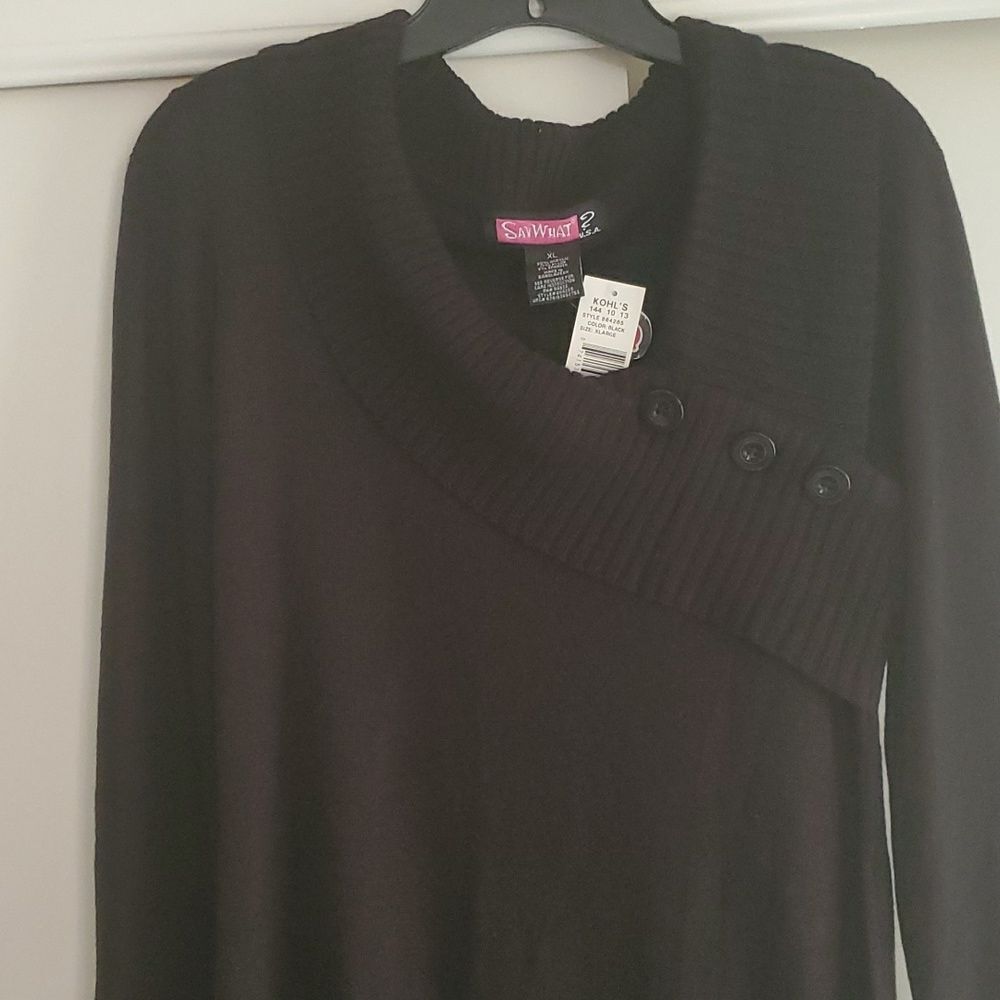 Sweater,dress, XL or L. Stretchy New! Black buttons on sleeves and collar/ chest